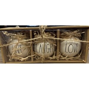 RAE‎ DUNN Christmas Holiday Ornaments Cream Ceramic Balls Live Laugh Love